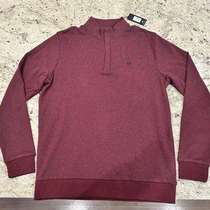 TravisMathew Cloud Quarter Zip 2.0 Sz Large in Heather Dark Red MSRP $140